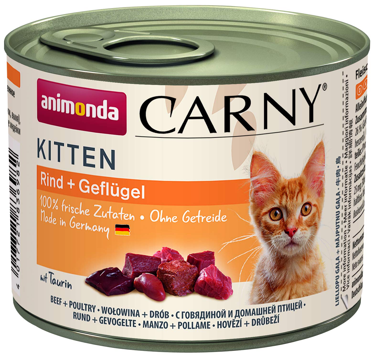 animonda Carny Kitten cat food, wet food for cats up to 1 year, beef + poultry, 6 x 200g