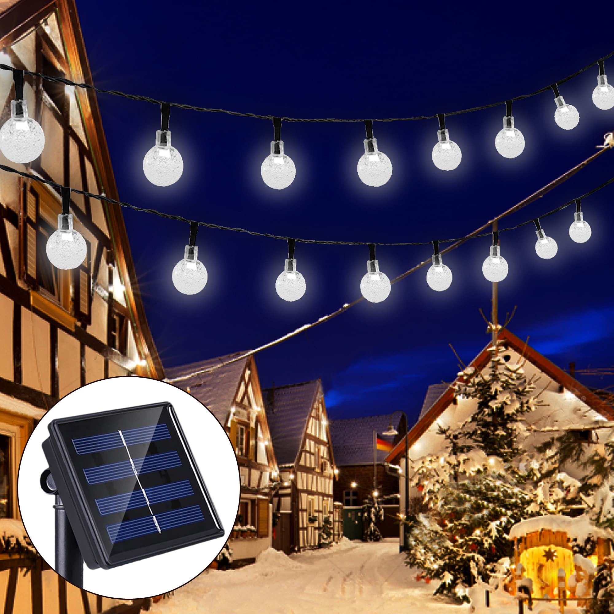 Himdeck Solar Garden Lights 60 LED Waterproof Outdoor String Lights Solar Powered Crystal Ball 33 Feet Decorative Lights for Garden, Patio, Parties, Yard, Home, Christmas Tree[Energy Class A+++]