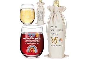 LEJIAJINW 35th Birthday Gifts for Her - 35 Years Old Birthday Gifts for Women - Vintage 35th Birthday Decorations for Women - 35 Year Old Presents Stemless Wine Glass (1 Glass, 1 Bag)