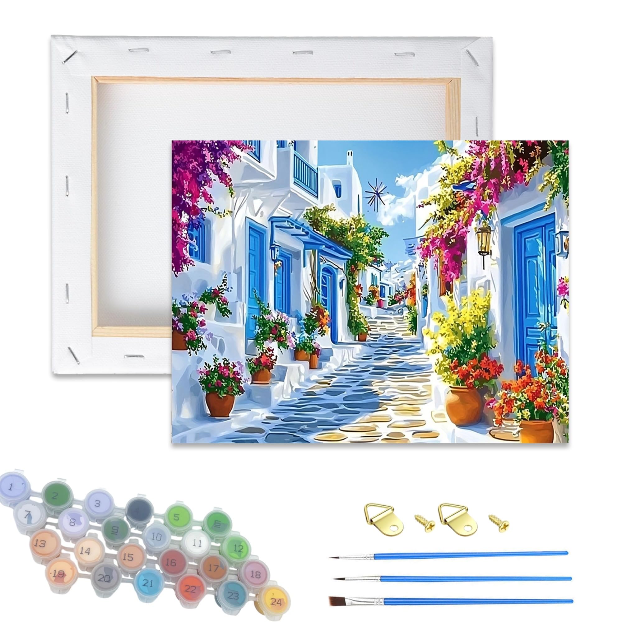 HEJINSHI DIY Wooden Framed Paint by Numbers Kits for Adults,Painting Kit on Canvas, Color by Numbers,Mini Adult Paint by Number for Home Wall Decor,Gifts (Coastal Village Scene)