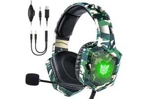 NANDDI Gaming Headset with Microphone, Gaming Headphones for PS4 PS5 Xbox One PC with LED Lights, Playstation Headset with Noise Reduction 7.1 Surround Sound Over-Ear and Wired 3.5mm Jack (Green)