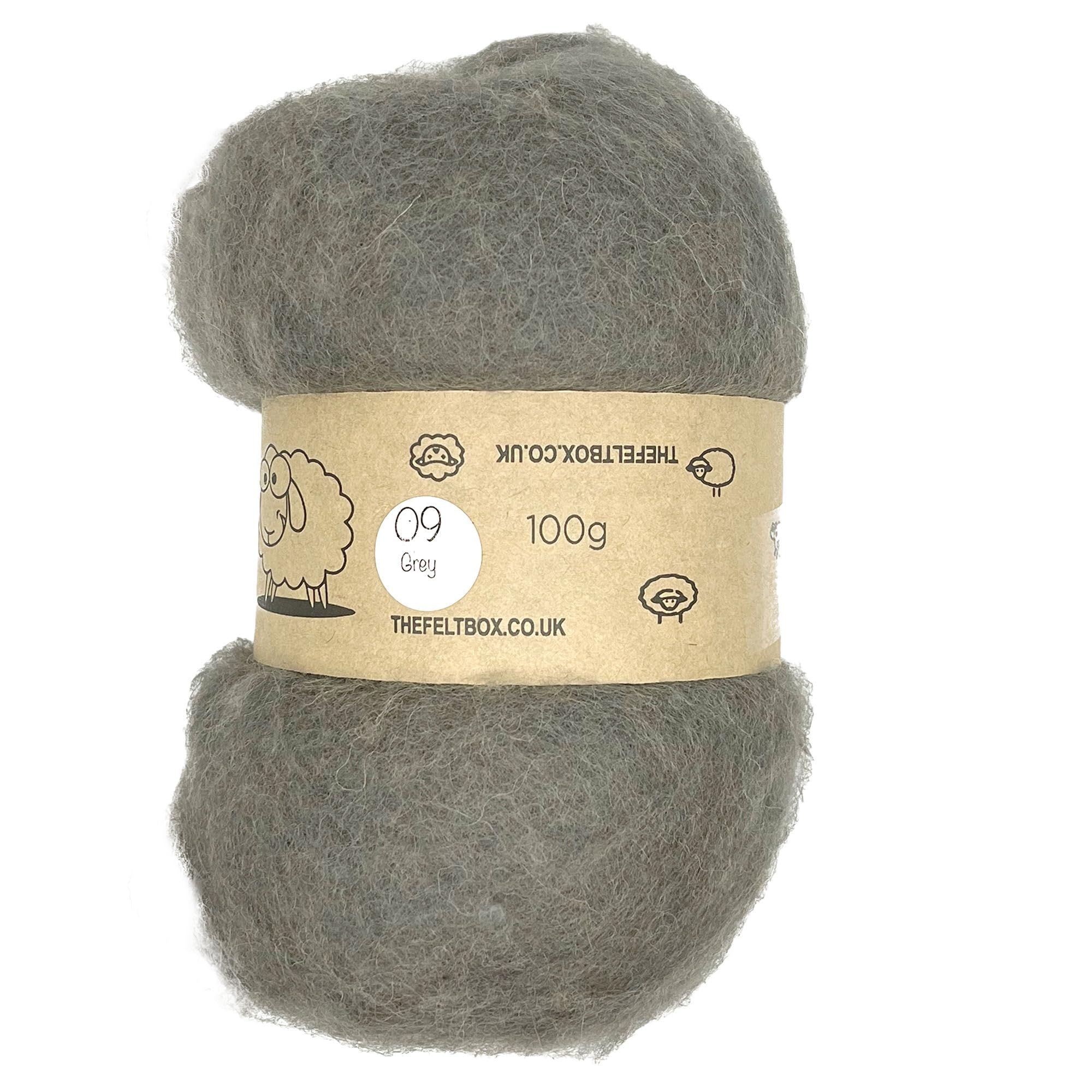 The Felt Box Needle Felting Wool Carded Batting : Short Coarser Mixed Together Fibres, Use as Core or Finish Wool 100 g | 3.5 oz- Mid Grey #09