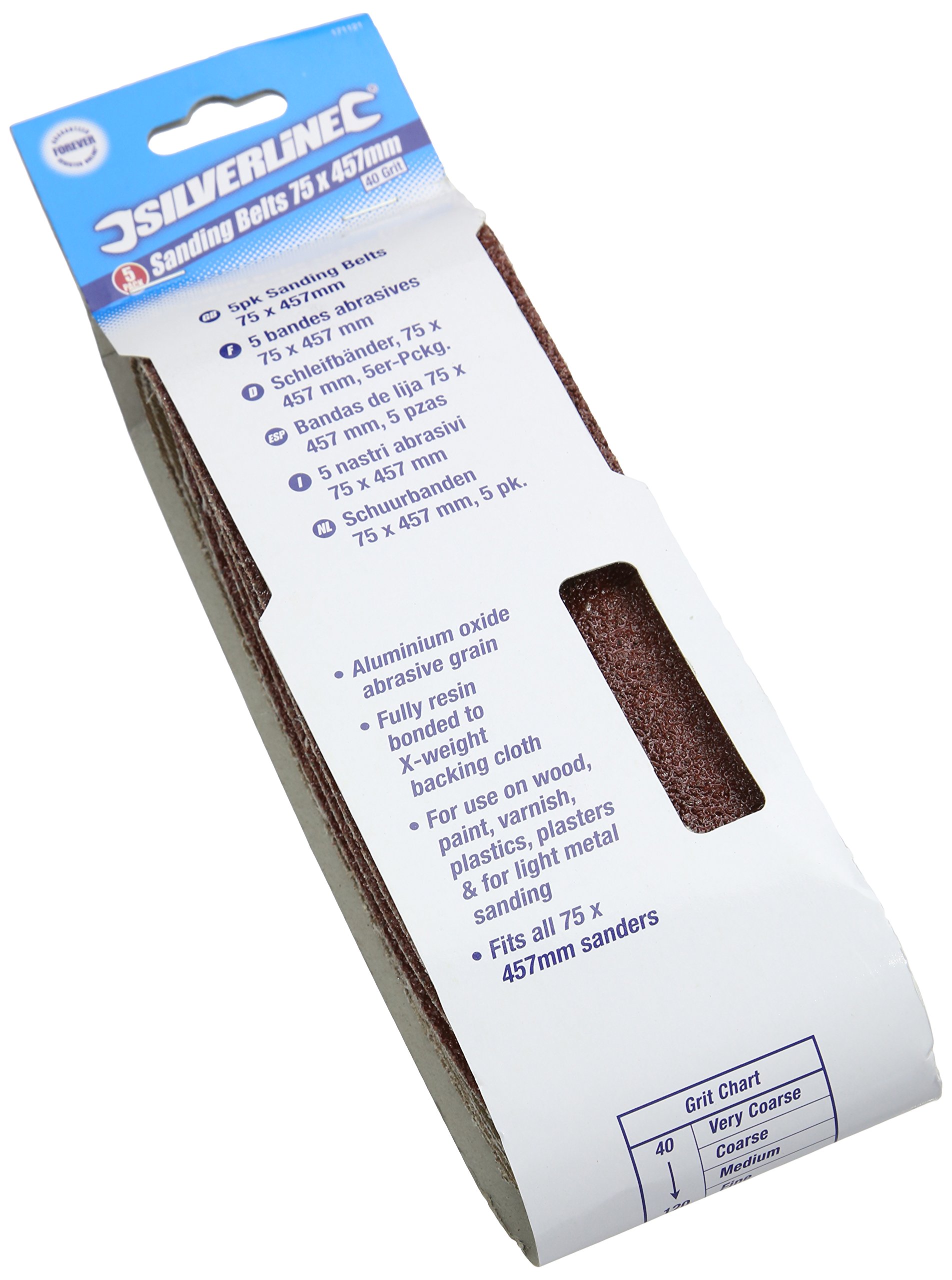 Silverline 171121 Sanding Belts 75 x 457 mm 5pk 40 Grit