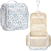 Eccliy Blue Floral Travel Toiletry Bag for Women Quilted Makeup Bag with 19 Compartments and Hook Christmas Gift for Women Toiletry Organizer for Cosmetics Bathroom Shower Travel Accessory Essentials