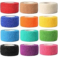 (12-Pack) 1” x 5 Yards | Self Adhesive Bandage Wrap, Kuvvfe Athletic Elastic Cohesive Bandage for Sports Injury,Strain…
