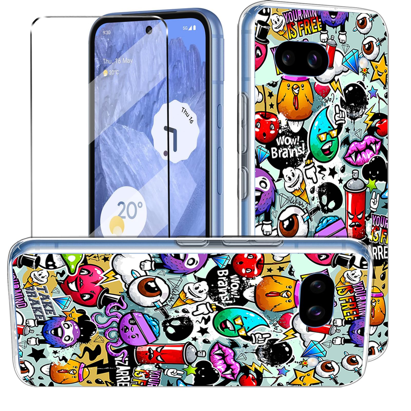 HuiYouMY 2-in-1 Case Compatible with Google pixel 8a Cover with 1 Pack Tempered Glass Screen Protector for Google pixel 8a, Slim Fit Soft TPU Shockproof Anti-Scratch Phone Case Cover - XS40