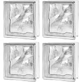 4 Packs-7.48"x7.48"x3.54" High Transparency Cloud and Mist Patterned Square Hollow Glass Brick - Used in Building Fields Such as Restaurant partitions,bathrooms,and for DIY Lighting fixtures etc