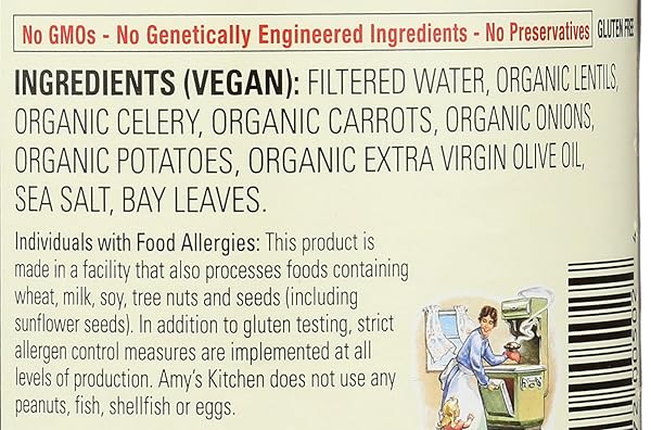 AMY’S SOUP, VEGAN, GLUTEN FREE, ORGANIC LENTIL, 14.5 OUNCE