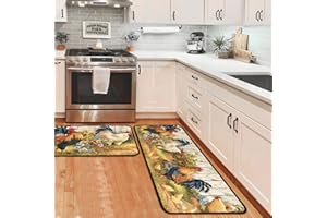 OUXIOAZ Rooster Kitchen Rugs and Mats Non Skid Washable Absorbent Microfiber Kitchen Mat for Floor, Kitchen Mat Set of 2 Rooster Kitchen Decor Stain Resistant 17"x47"+17"x30"