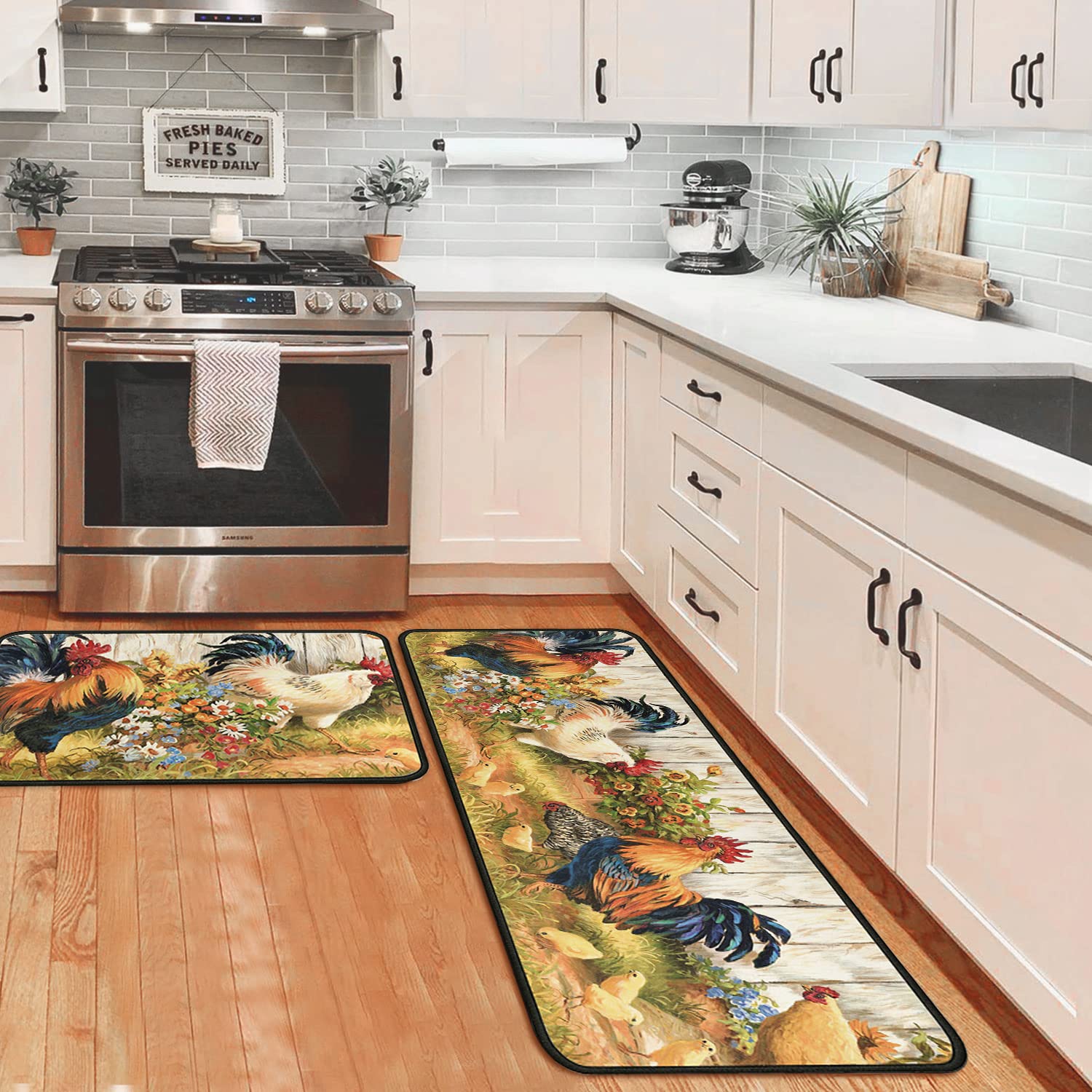 OUXIOAZ Rooster Kitchen Rugs and Mats Non Skid