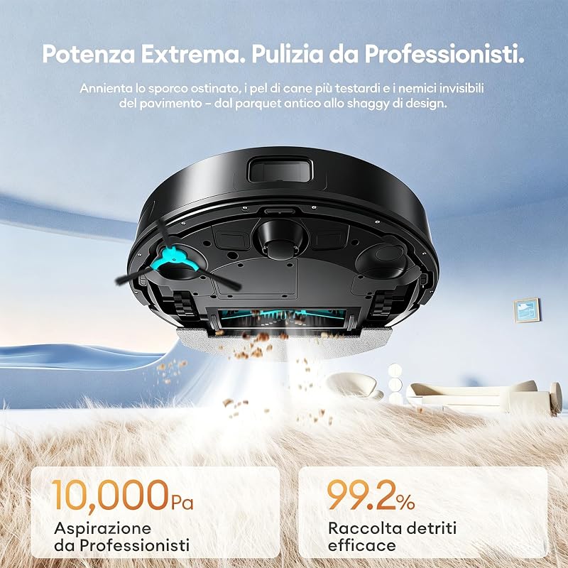 T20Pro+ Robot Aspirapolvere Lavapavimenti con Mappatura 10000Pa, 200Min, Autosvuotamento 3.5L, Navigazione LiDAR Rilevamento Ostacoli, Aspirapolvere Robot Lavapavimenti e Controllo App/Alexa