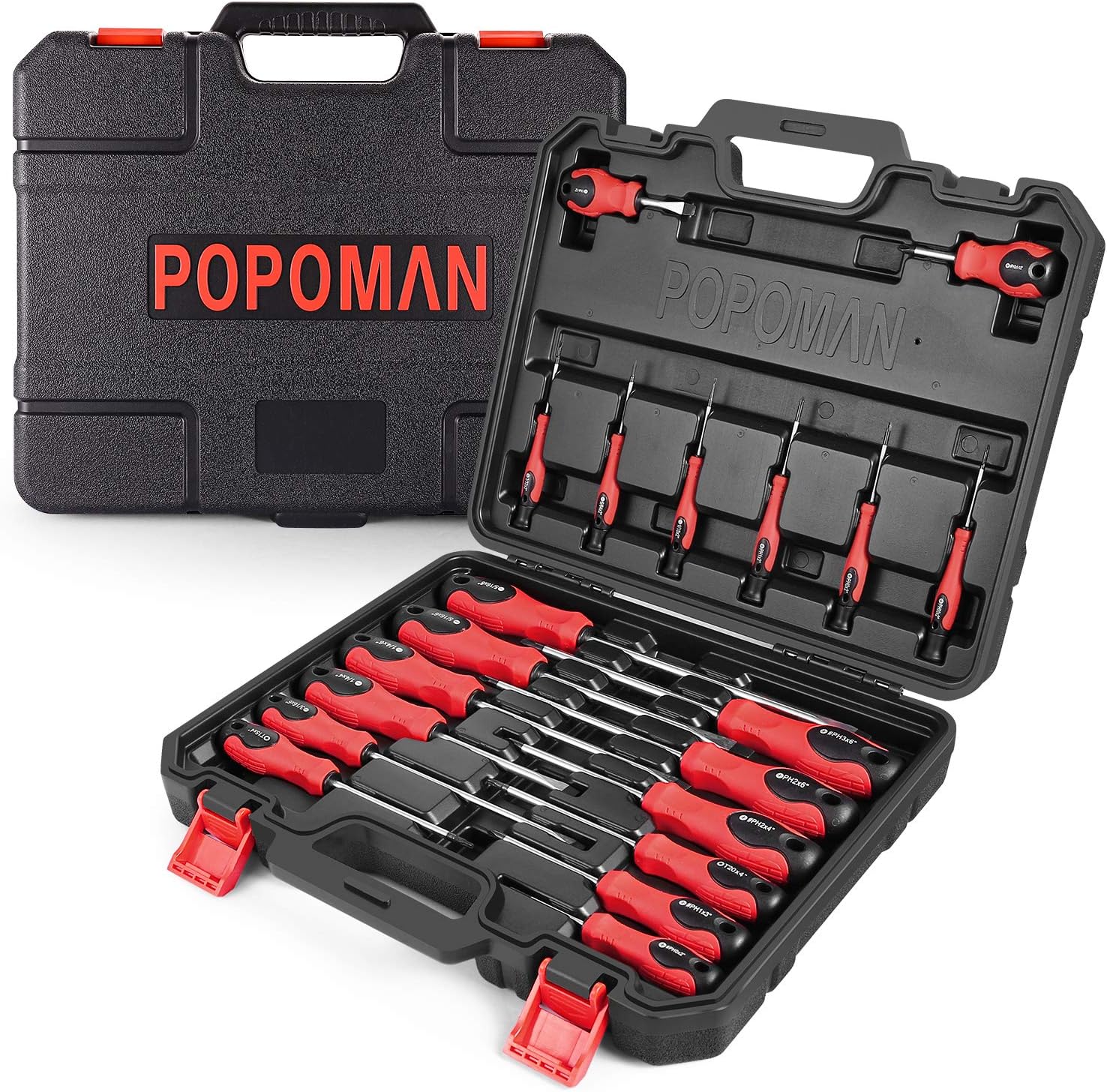 Screwdriver Set, POPOMAN Magnetic 20-Piece Screwdriver Tool Set with Case, 6150CRV, Slotted/Phillips/Torx Screwdriver with Heavy Duty Non-Slip Tips,Tool Kits -MTH300: Home Improvement