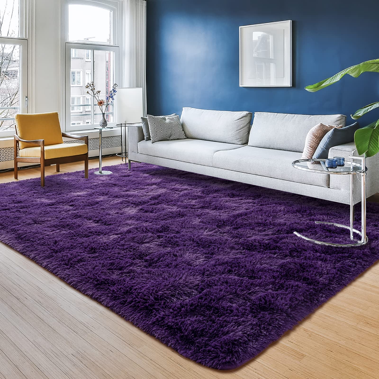 Photo 1 of Przemy Dark Purple Area Rug for Living Room, 6x9 Feet Fluffy Shaggy Rugs for Bedroom, Super Soft Fuzzy Carpet Rug for Kids Girls Room Dorm Nursery Indoor Home Decor
