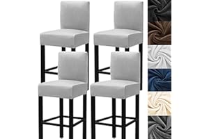 HFCNMY Bar Stool Covers,4 Pack Stretch Bar Stool Covers with Backs Velvet Bar Stool Covers Barstool Seat Cover Washable Bar Chair Covers High Chair Cover with Elastic Bands Light Gray