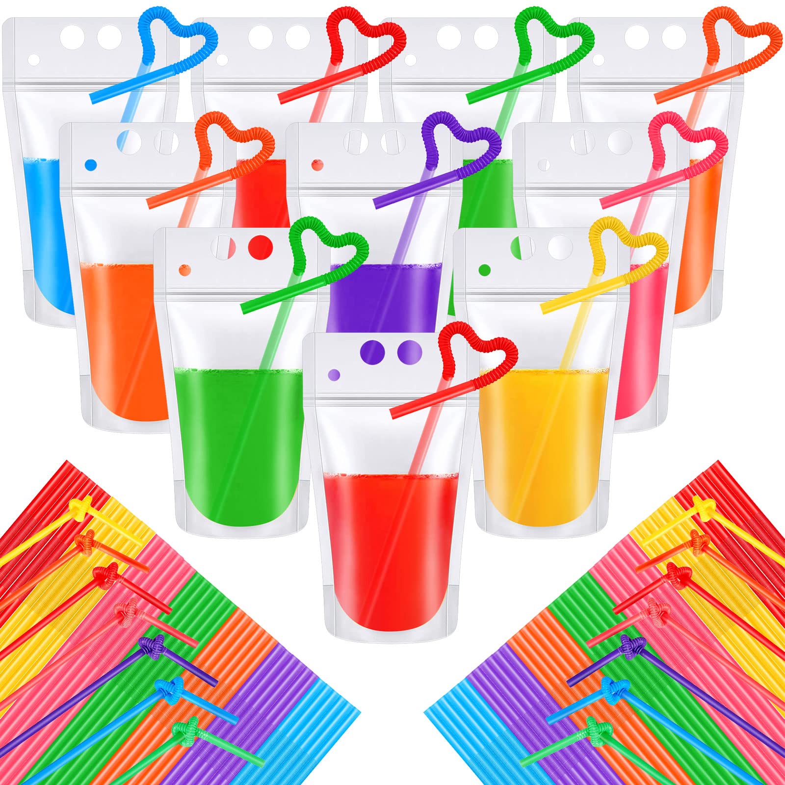 Photo 1 of Tessco for you Summer Plastic Drink Pouches with Straws Handheld Translucent Reclosable Bags Portable Bags Zipper Plastic Pouches for Cold and Hot Drinks(500 Pcs)