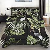 Pamnest Comforter Set Full Size, Tropical Bird Leaves Vintage Soft 3 Pcs Bedding for Kids and Adults, Palm Leaf Comforter Set with Pillowcase, for Bedroom Bed Decor