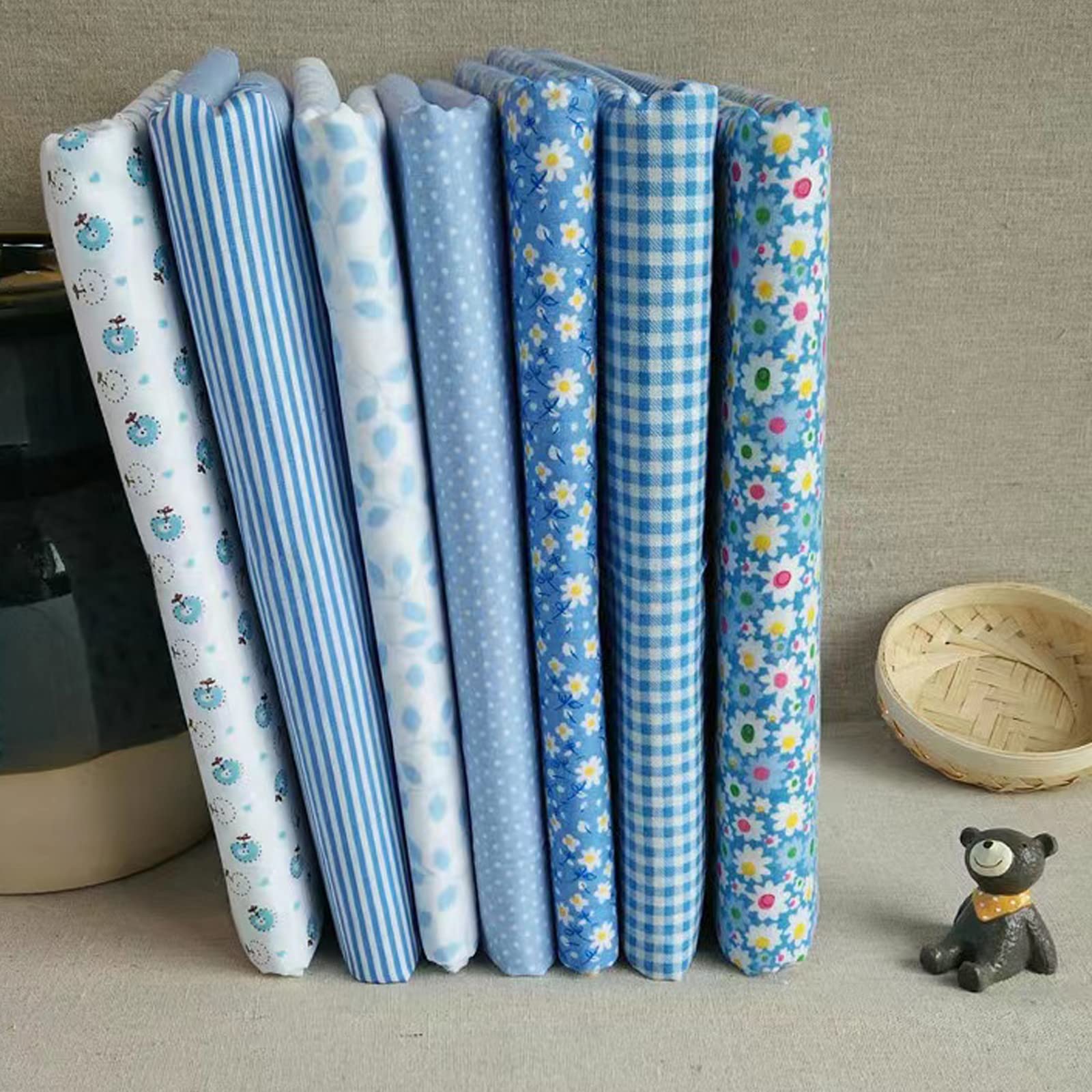 Cotton Craft Fabric Bundles Patchwork,Fabric Fat Quarters Bundle 7PCS 50 x 50cm Fat Sewing Patchwork Different Pattern Cloths DIY Scrapbooking Artcraft (Blue-7-50 * 50)