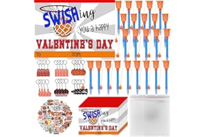 GOSODENY Valentine's Day Gifts 24 Set Basketball Party Favors Basketball Hoop Pens Set Basketball Keychains Stickers Basketball Card Packaging Bags Classroom Rewards Prizes Party Supplies for Kids