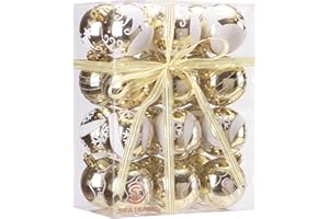 Sea Team 60mm/2.36" Delicate Painting & Glittering Shatterproof Christmas Ball Ornaments Decorative Hanging Christmas Ornaments Baubles Set for Xmas Tree - 24 Counts (Gold)