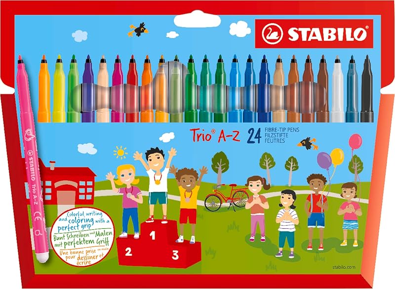Marcador de zona de retenção triangular stabilo trio a-z - estojo com 24 cores