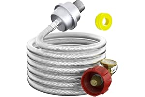MEFUN Propane Heater Fuel Filter F273699 with 10FT Stainless Steel Braided Hose and Gauge, Universal F273699 Filter, CSA Certified, Compatible with Heater Big Buddy Propane Heater to Propane Tank-QCC1/Type1