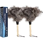 Ostrich Feather Dusters with Wooden Handles, 14'' | 2-piece set, 14 in length, Natural ostrich feathers, Wooden handles, For home and office dusting