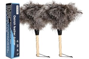 NEWONG 2pcs Ostrich Feather Dusters Natural Feathers Duster with Wooden Handle Natural Ostrich Feathers for Home Cleaning and Office Finishing Duster(2pcs，Length14”