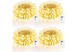 Lomotech Battery Operated Christmas Lights - 4 Pack Total 66ft 200LEDs String Lights 8 Modes Waterproof with Timer for Home, Garden, Party, Holiday, Tree Decoration (Clear Wire, Warm White)