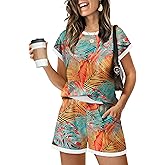 WIHOLL Two Piece Sets for Women Summer Lounge Short Sets Cap Sleeve Crew Neck Sweatsuit with Pocket XS-2XL
