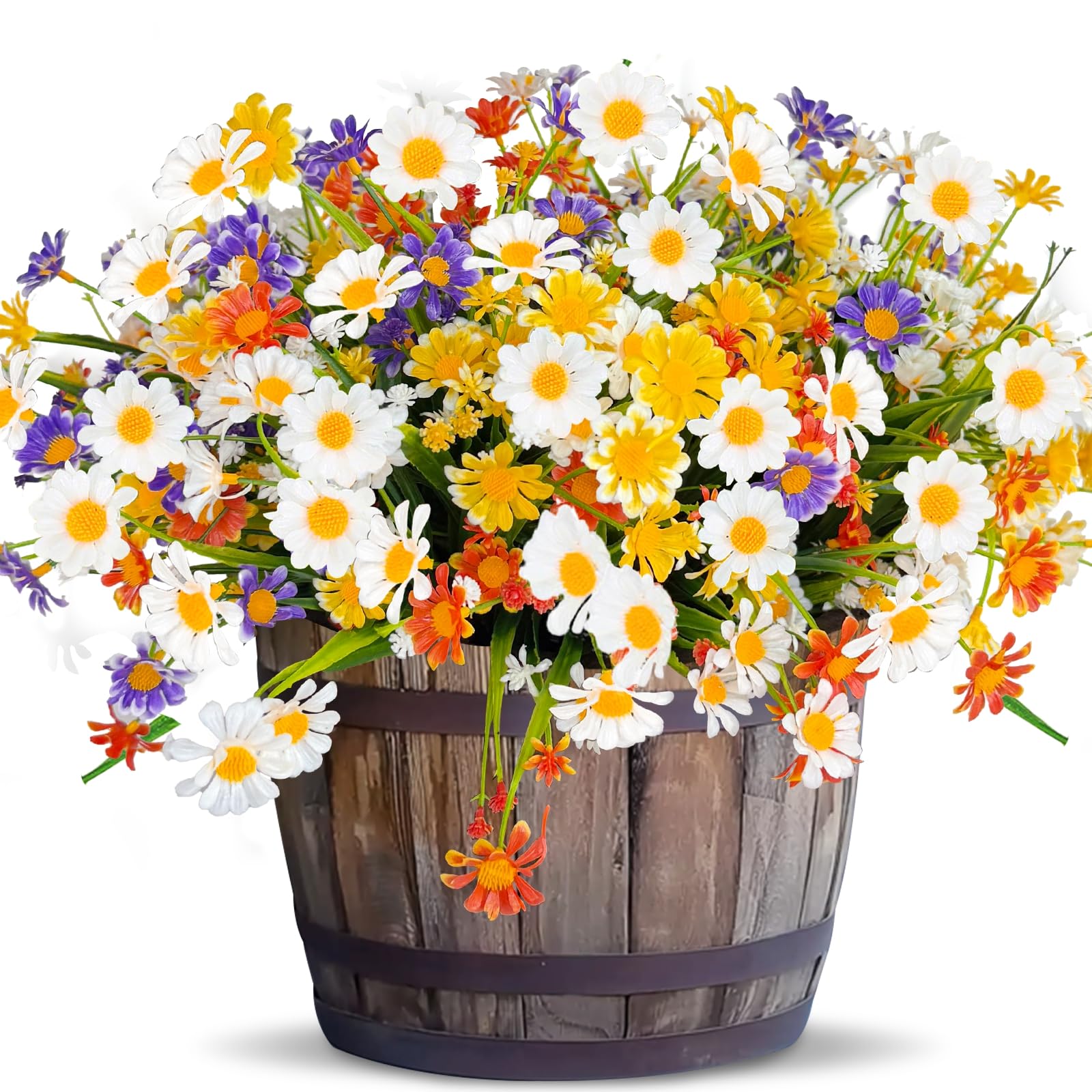 8 Bundles Artificial Daisy Flowers for Outdoors Summer Decor, UV ...