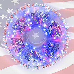 kemooie 500 LED Red Blue and White Outdoor Fairy String Lights, July 4th Patriotic Decoration 164FT 8 Lighting Mode Plug in , Waterproof for Outdoor Independent Day Holiday Decorations