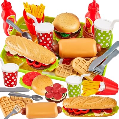 BUYGER Pretend Play Kitchen Food Set Toys for 3 4 5+ Years Olds