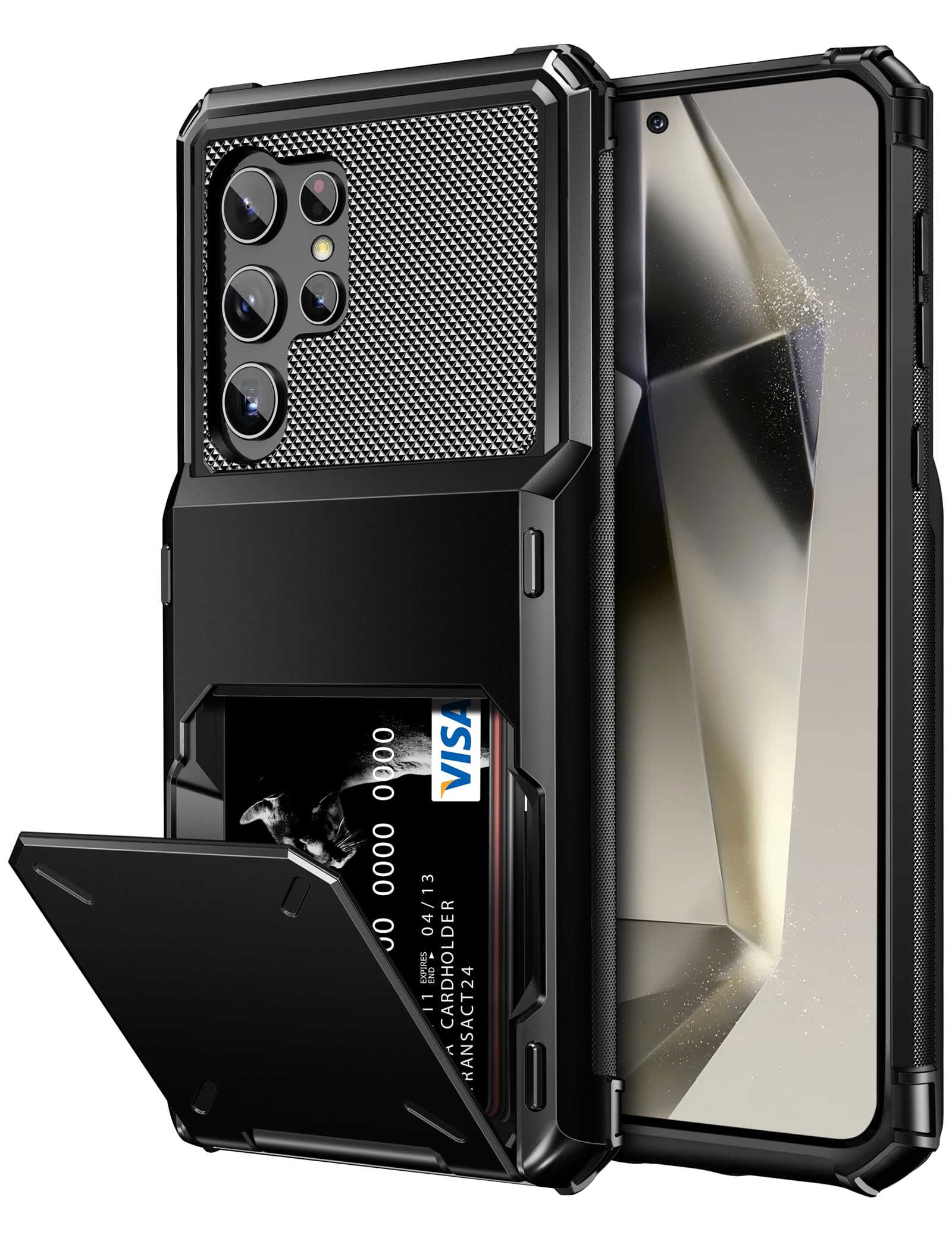 Vofolen for Samsung Galaxy S24 Ultra Wallet Case with Card Holder, Dual Layer Heavy Duty Shockproof Wallet Case, Hidden Flip 4-Card Slot Large Storage Protective Cover for Galaxy S24 Ultra, 6.8" Black