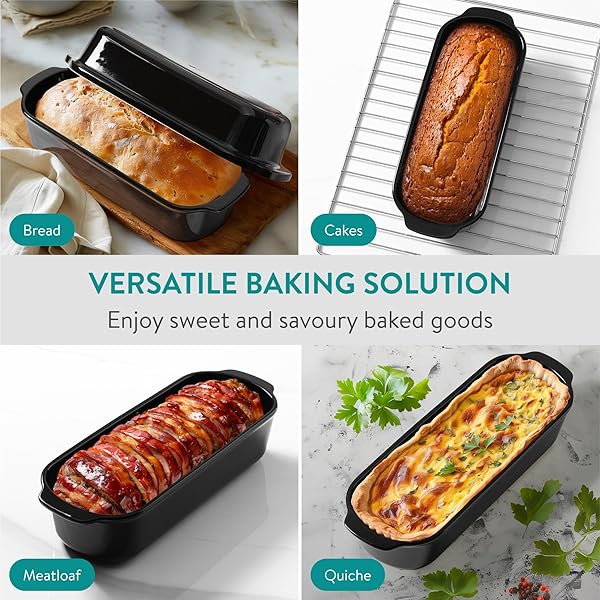 NAVARIS BREAD PAN WITH LID – CERAMIC BAKEWARE TIN FOR BAKING HOMEMADE SOURDOUGH LOAVES – STONEWARE LOAF PANS OR CAKE DISHES FOR OVEN – DISHWASHER SAFE TINS – 13.3 X 5.5(34 X 14CM)