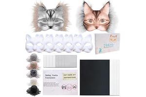 J6&H6 DIY Therian Mask Kit with Exclusive Ghost Stickers, Blank Cat Mask,Fabric Sheet, Faux Fur and Eye Mesh Suitable for Halloween，Ghost Role-Playing Parties（White）