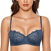 DOBREVA Women's Sexy Lace Push Up Plus Size Bra Sheer Balconette Underwire Unlined