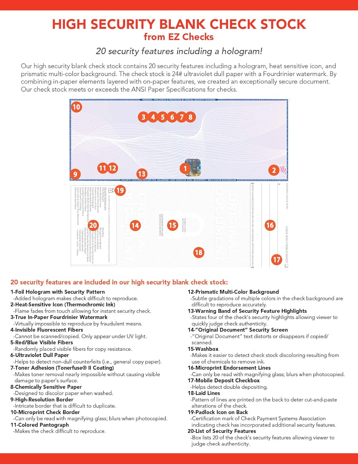EZ Checks Premium Blank Hologram High Security Laser Check Stock | 500 Sheets | QuickBooks Compatible (Blue/Maroon, Check at Top) : Office Products