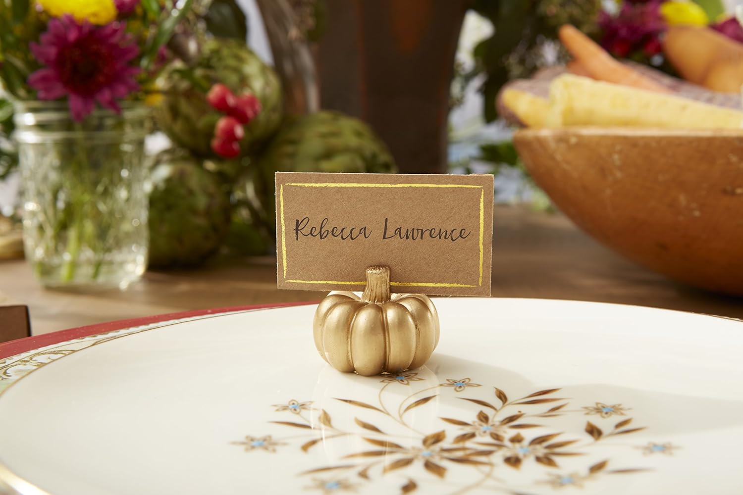 Kate Aspen Pumpkin Place Card Holder, Set of 6, Gold: Kitchen & Dining