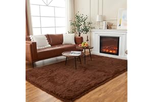 AMTOVO Area Rugs for Living Room, Fluffy Brown 5x7 Clearance Bedroom Rug, Large Throw Shag Carpet for Nursery, Kids, Playroom Home Decor