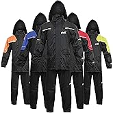 HWK Motorcycle Rain Suit for Men and Women, Two-Piece Waterproof Motorcycle Rain Gear with Reflective Jacket and Pants, All-Season Weatherproof Protection for Riding, Black, 2X-Large