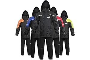HWK Motorcycle Rain Suit for Men and Women, Two-Piece Waterproof Motorcycle Rain Gear with Reflective Jacket and Pants, All-Season Weatherproof Protection for Riding, Black, 2X-Large