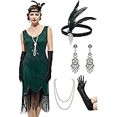 YESSA Flapper Dresses 1920s Gatsby Dress for Women Roaring 20s Costumes Fringed Sequin Cocktail Dress with 20s Accessories