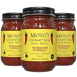 Mateo’s Gourmet Salsa - Medium Hot Spicy Salsa Dip for Tortillas, Tacos, Nachos, Chips, Snacks, Salads - No Gluten, Made of Fresh Tomatoes & Jalapeno Peppers - Product of Frisco, Texas - 3-Pack 16oz