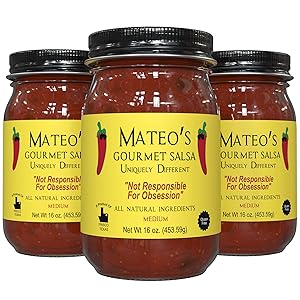 Mateo’s Gourmet Salsa - Medium Hot Spicy Salsa Dip for Tortillas, Tacos, Nachos, Chips, Snacks, Salads - No Gluten, Made of Fresh Tomatoes & Jalapeno Peppers - Product of Frisco, Texas - 3-Pack 16oz