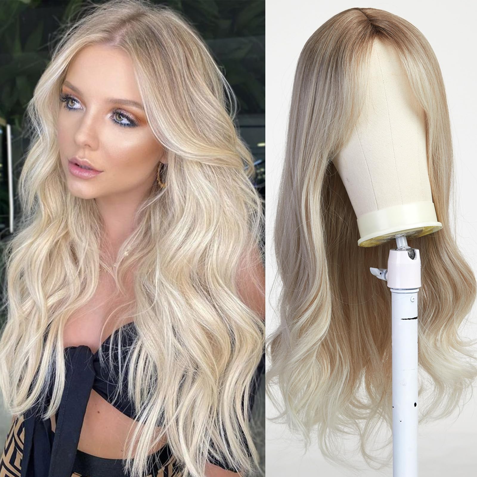 Esmee Long Wavy Blonde Wigs for Women Natuaral Synthetic Hair Heat Resistant Ombre Wig for Daily Party Cosplay Use — image 1