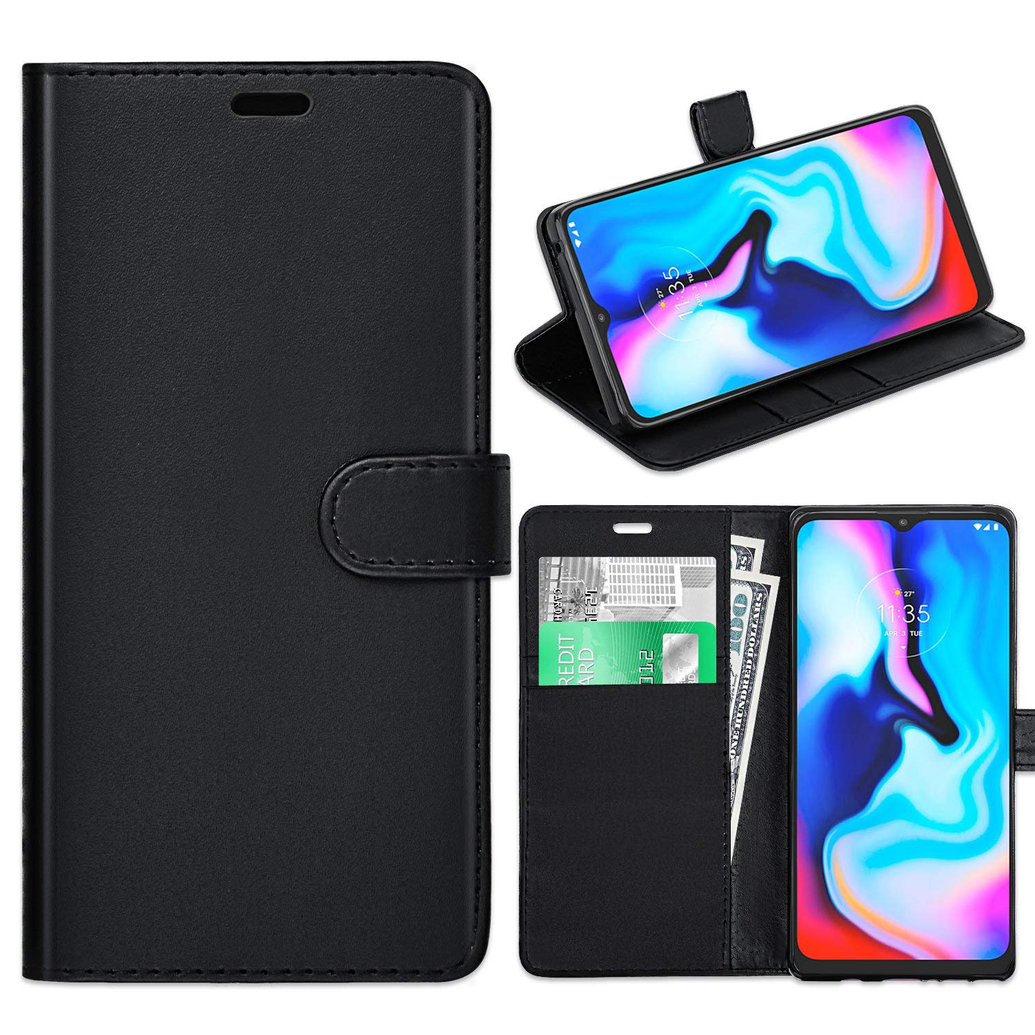 Moto E7 Plus Case, Moto E7 Plus Wallet Case, Premium Book Leather Case Flip Cover with Card Holder Slots Magnetic Closure Wallet Book Folio Case for Motorola Moto E7 Plus (BLACK)