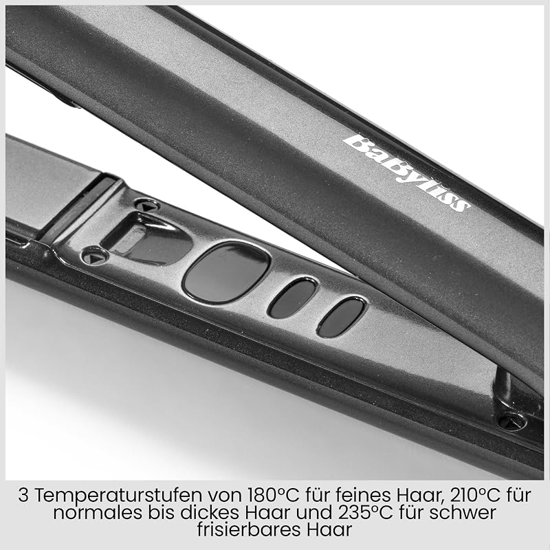 Titanium Shine Glätteisen – Titan-Keramik-Gleittechnologie, 5 Temperatureinstellungen 150–230°C, Weltweite Nutzung, Silber, ST260E