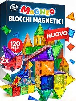 ® Blocchi Magnetici 120 Pezzi (2 Auto) – Costruzioni Magnetiche per Bambini 3+ – Gioco Creativo con Magnetic Tiles – Blocco da Costruzione Educativo – Idea Regalo Bimbi