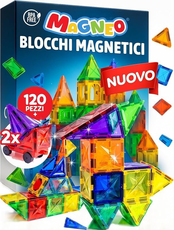 ® Blocchi Magnetici 120 Pezzi (2 Auto) – Costruzioni Magnetiche per Bambini 3+ – Gioco Creativo con Magnetic Tiles – Blocco da Costruzione Educativo – Idea Regalo Bimbi