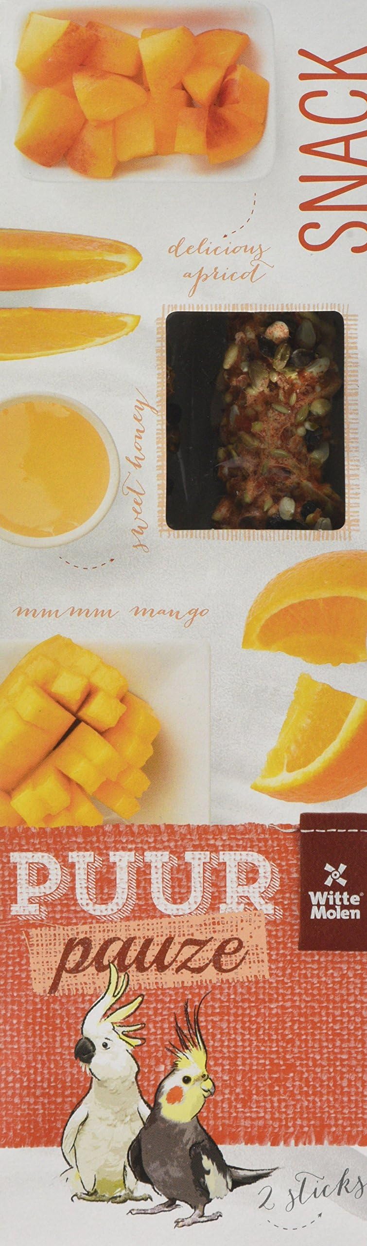 Witte Molen PUUR Fruit & Honey Sticks for Parakeets & Cockatoo 140g Gourmet seed sticks with fruit & honey apricot/orange/mango/honey